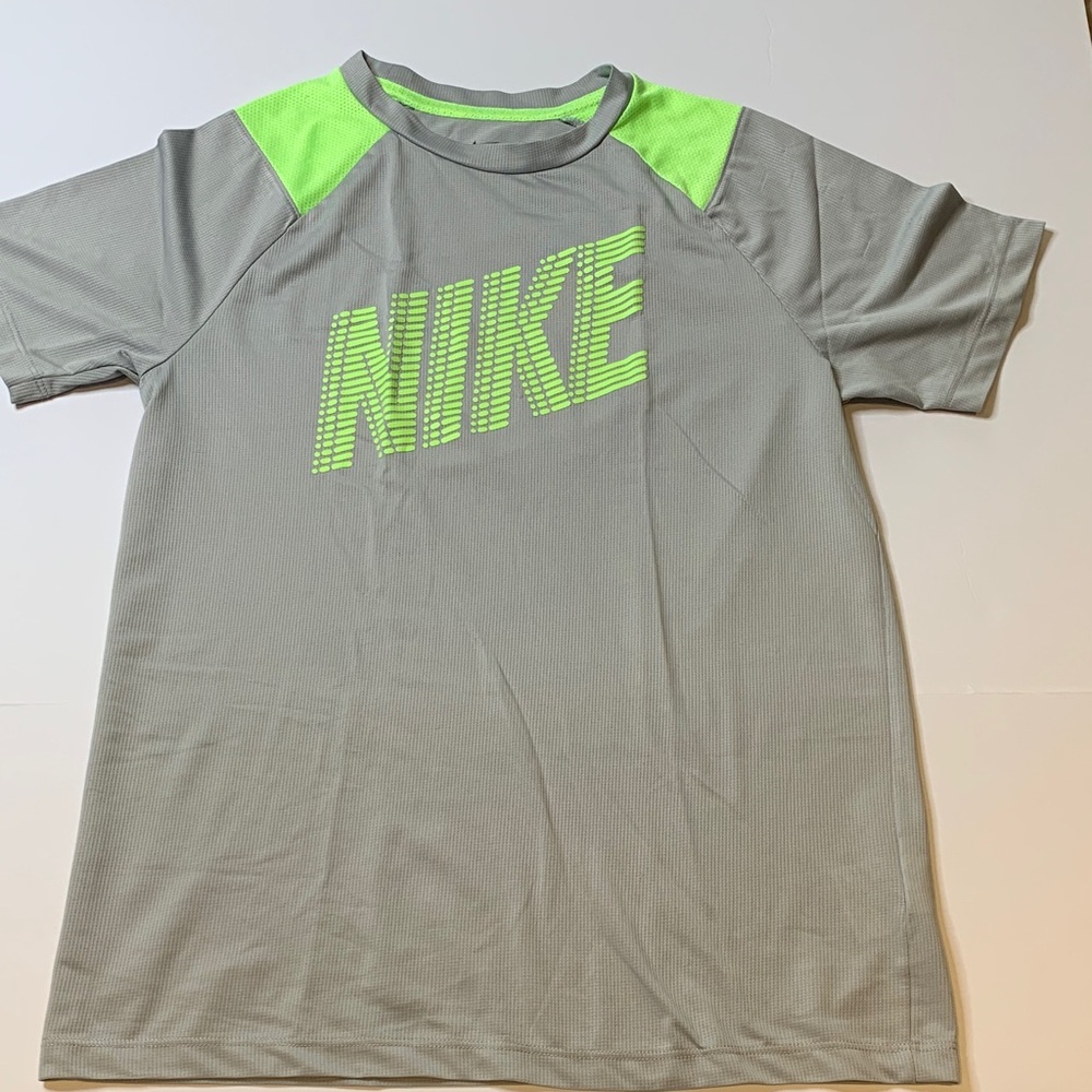 Nike Grey and Neon Green Athletic T-shirt for Kids